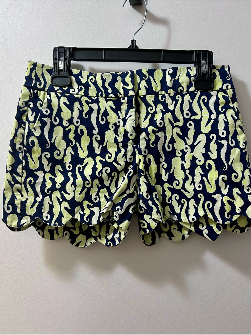 Navy and Lime Seahorse Scalloped Hem Women’s Shorts